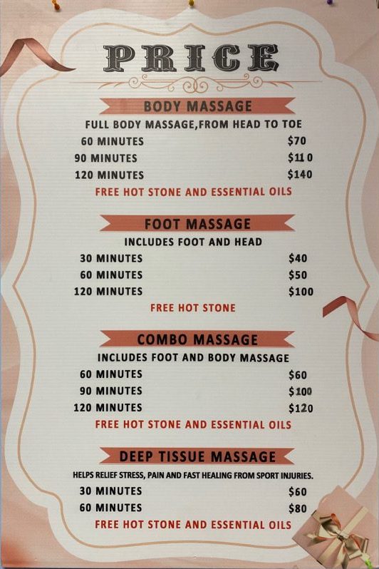 Simple Pricing On Our Services Clearwater Massage Center